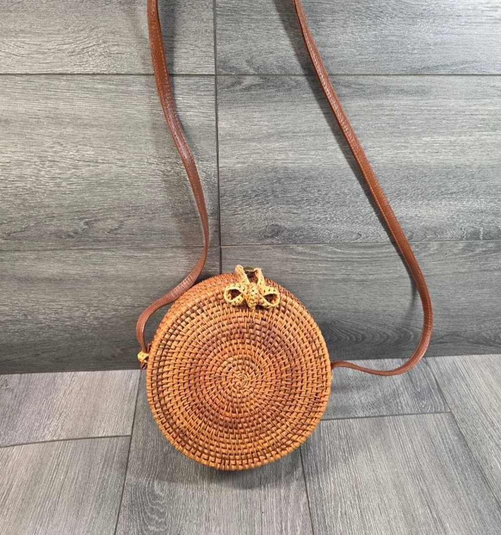 Handbag Crossbody straw Round Basket Shoulder Bag Fabric Lined B000778